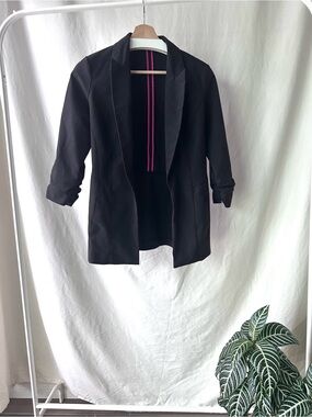 Charlotte Russe Black Open-Front Blazer with Pink Trim